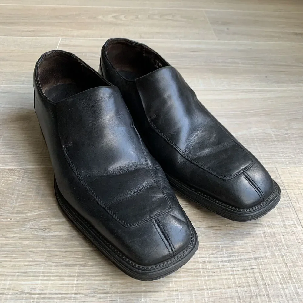 Kenneth Cole Meet U There Split Toe Slip On Loafers 10.5M Black Leather Smooth